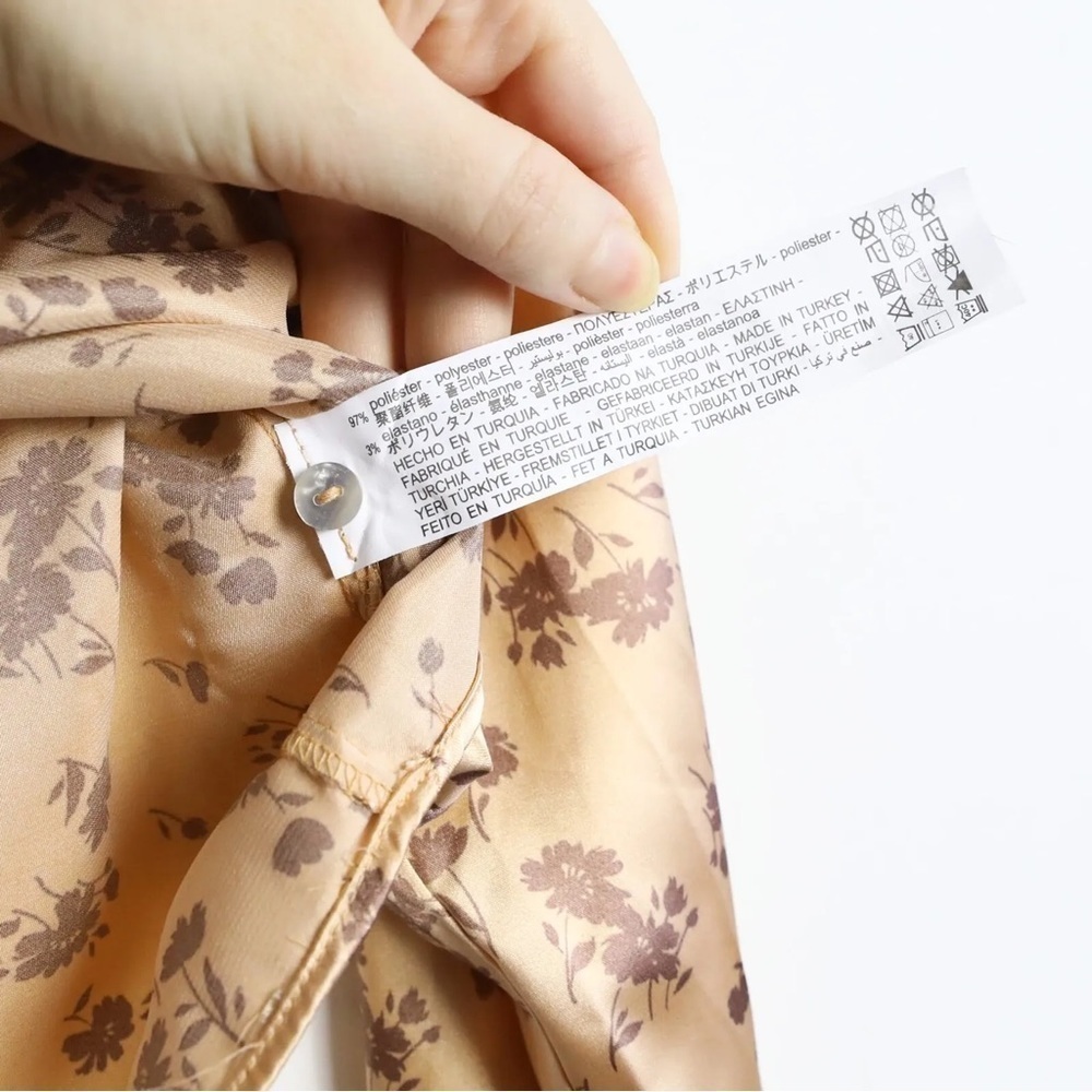 NWT Zara crop floral print top satin blouse 3067419674 peach pastel blouse fairy - Picture 7 of 8